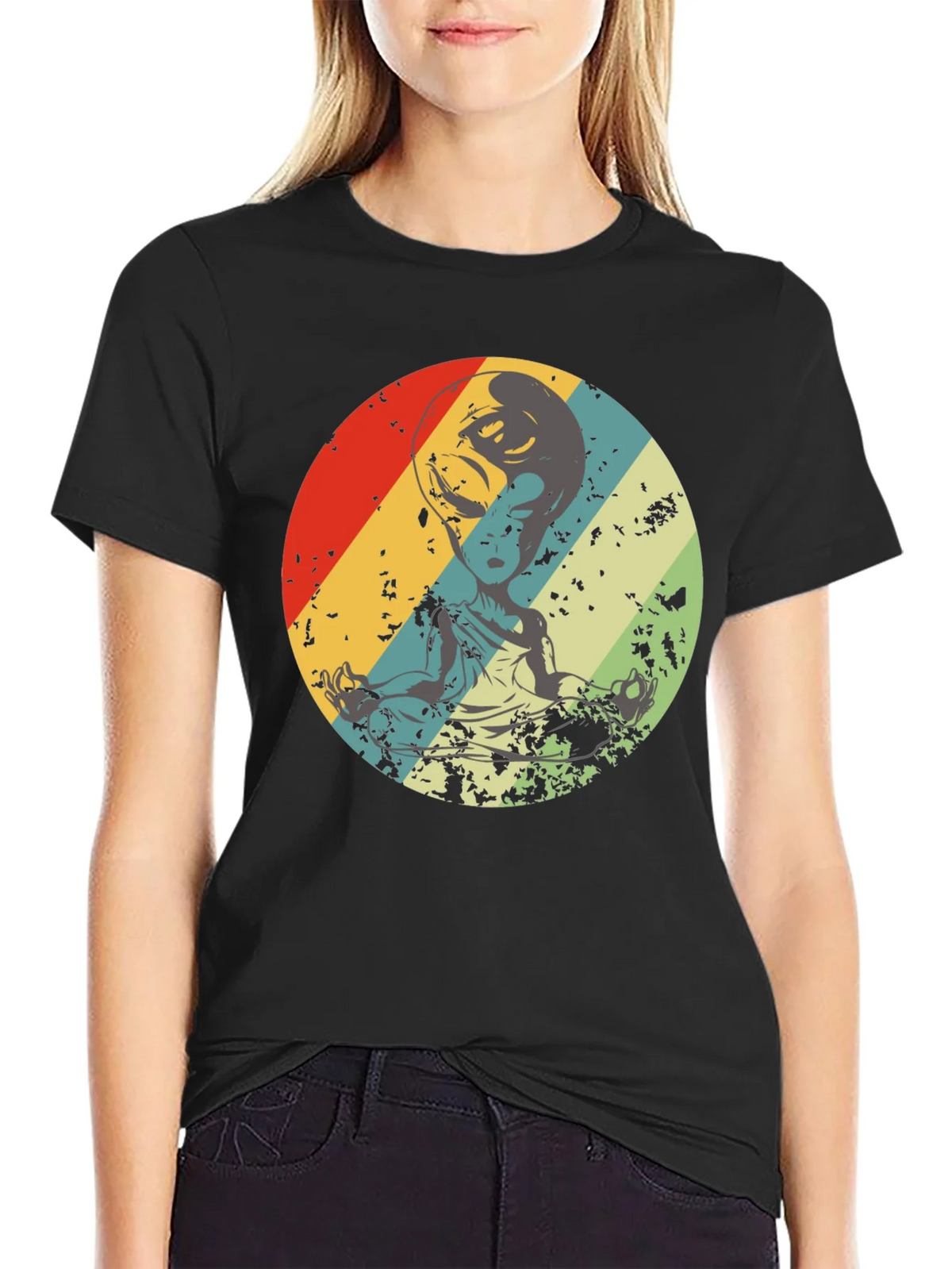 Retro Alien Meditation T-Shirt - Sci-Fi Yoga Tee product image 2
