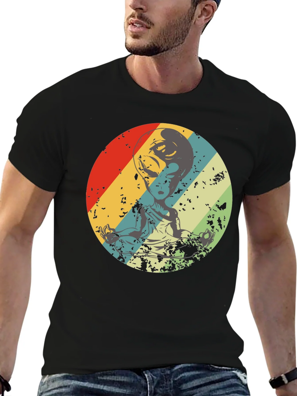 Retro Alien Meditation T-Shirt - Sci-Fi Yoga Tee product image 6
