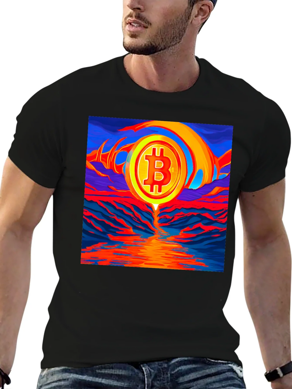 Bitcoin Sunset Graphic Tee - Black T-Shirt product image 6