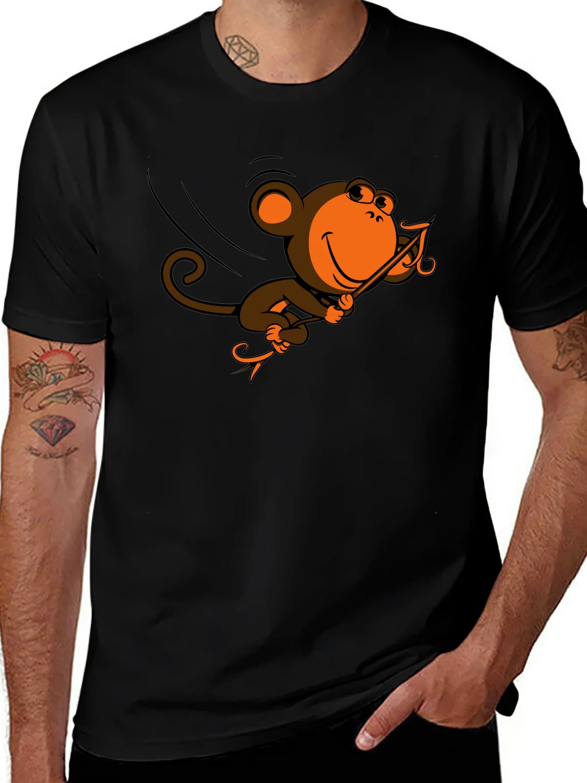 Monkey Swinging T-Shirt - Fun Cartoon Design product image 1