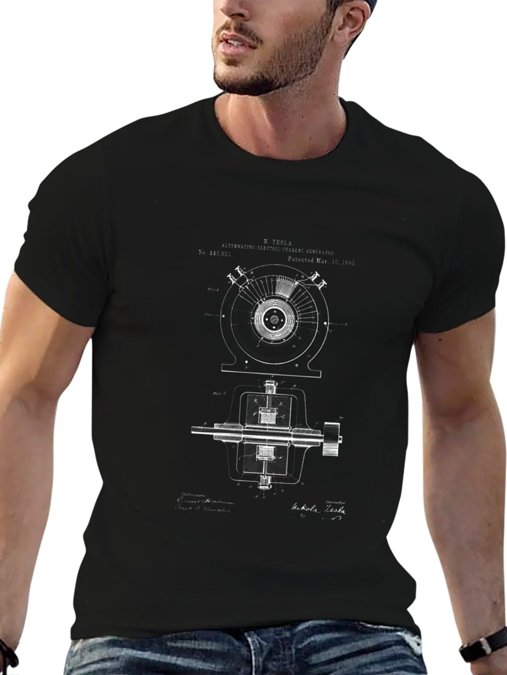 Tesla Blueprint Graphic T-Shirt - Black product image 6