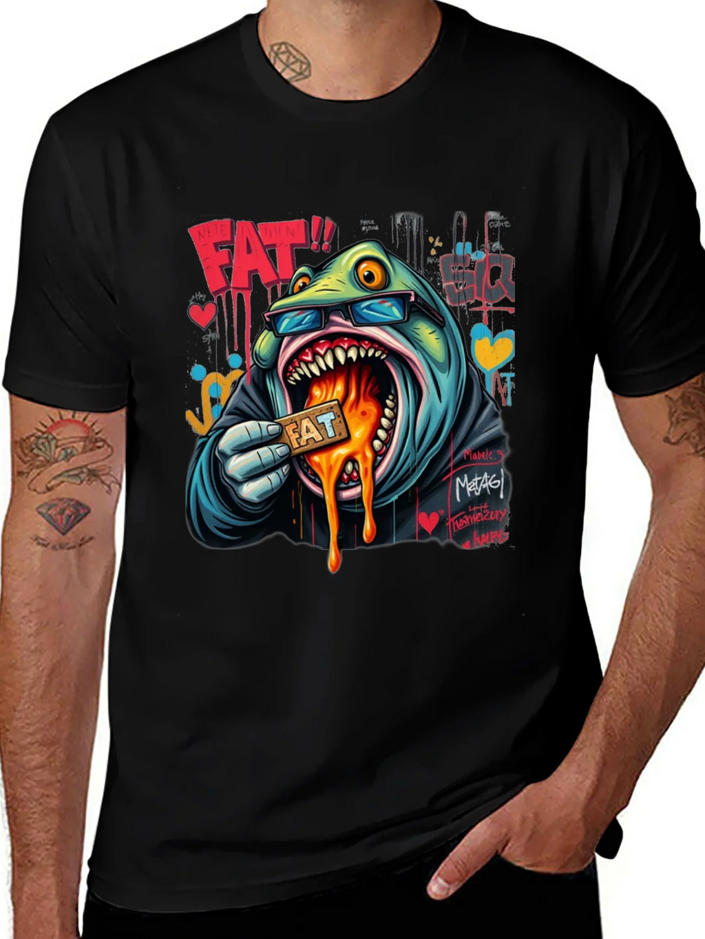 Cartoon FAT Graphic Print Crew Neck T-Shirt product image 1