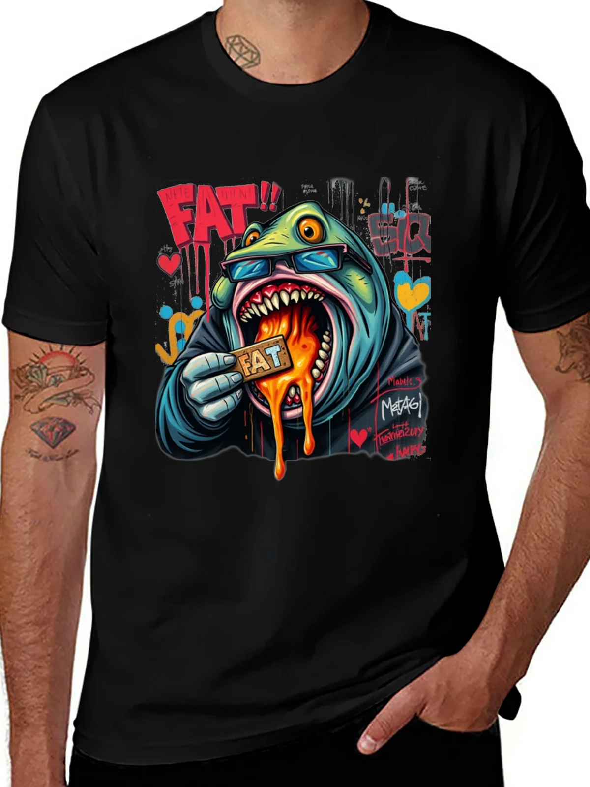 Cartoon FAT Graphic Print Crew Neck T-Shirt product image 1