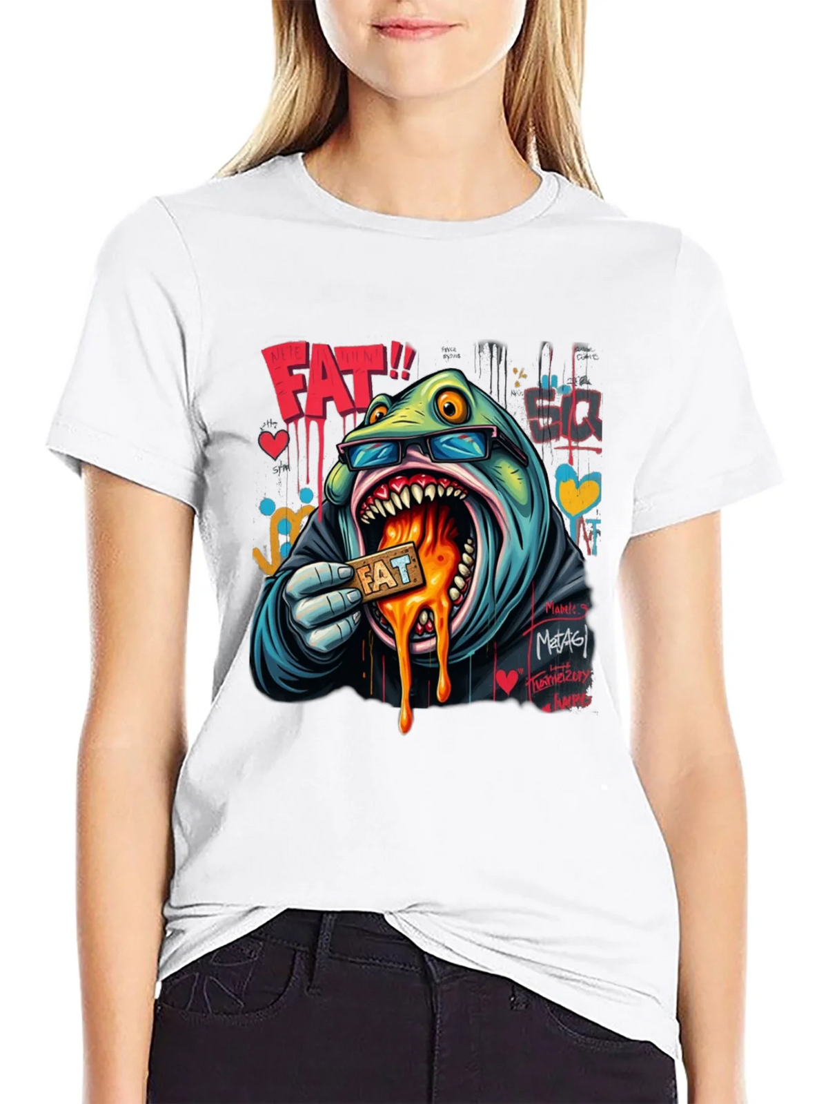 Cartoon FAT Graphic Print Crew Neck T-Shirt product image 8