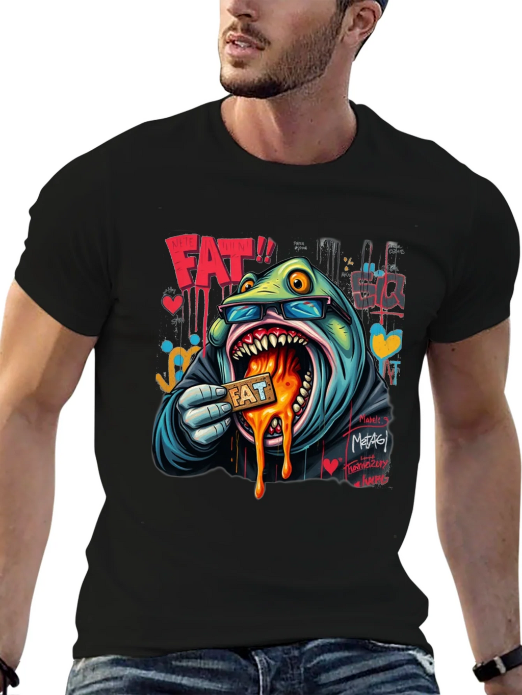 Cartoon FAT Graphic Print Crew Neck T-Shirt product image 6