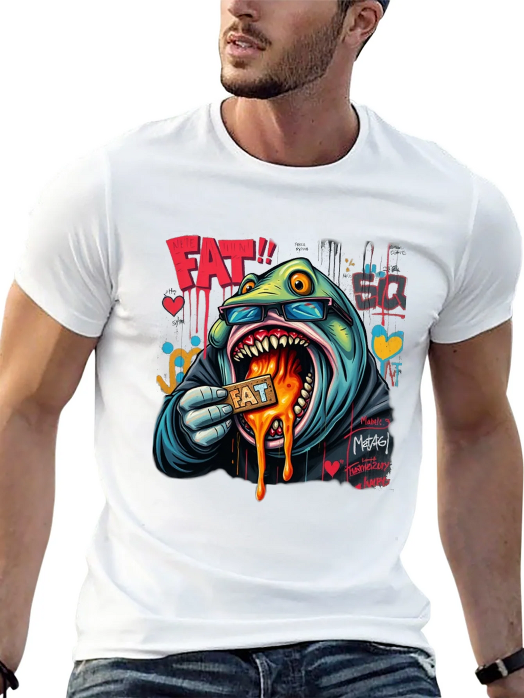 Cartoon FAT Graphic Print Crew Neck T-Shirt product image 12