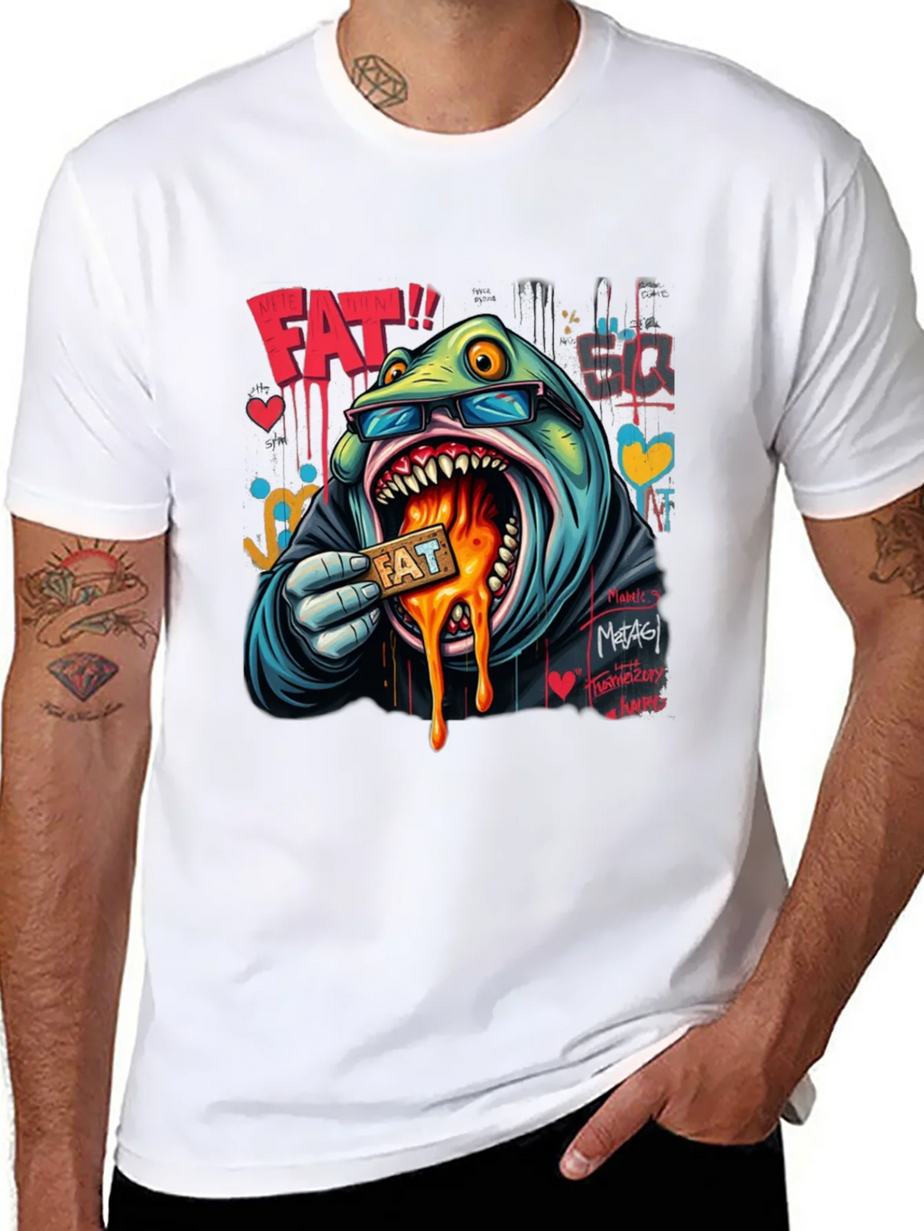 Cartoon FAT Graphic Print Crew Neck T-Shirt product image 7