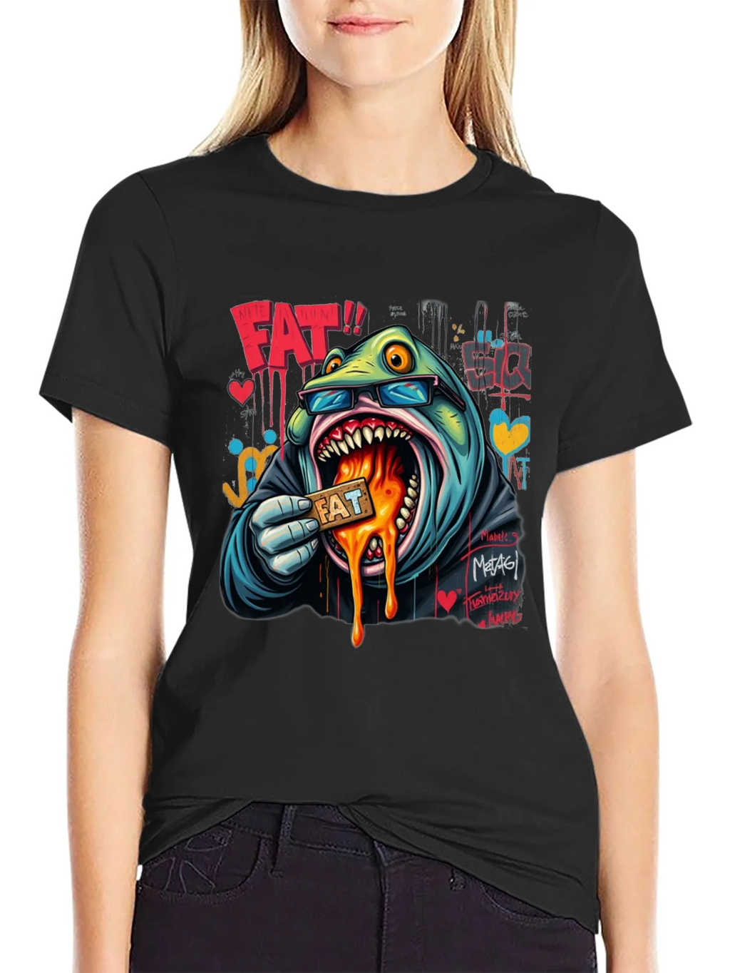 Cartoon FAT Graphic Print Crew Neck T-Shirt product image 2