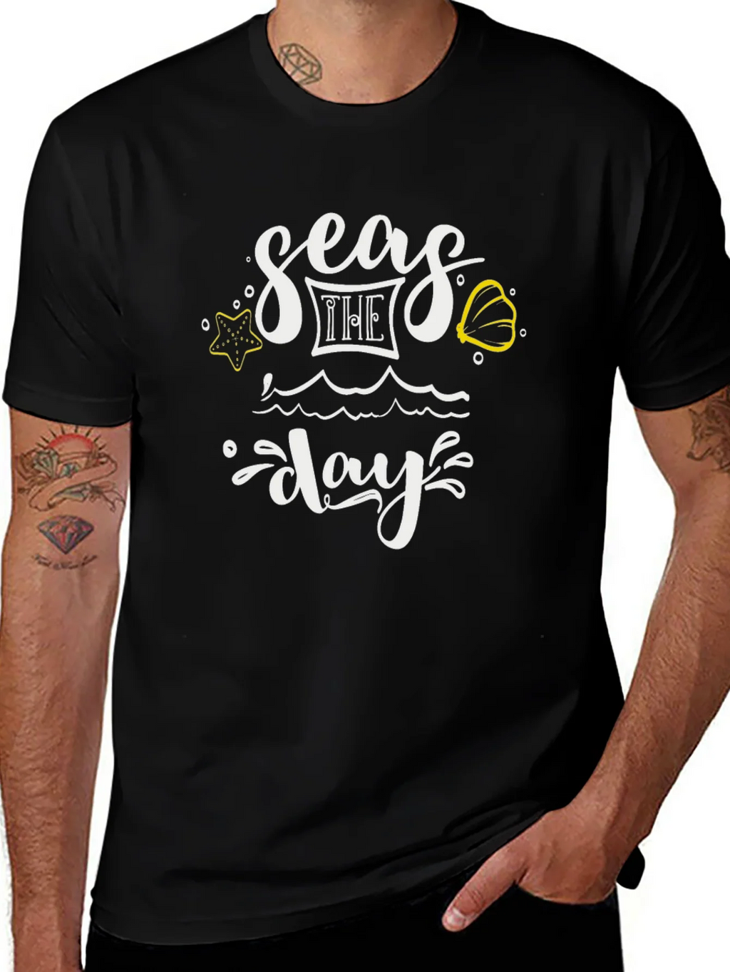 Seas The Day Graphic Tee - Black Cotton T-Shirt product image 1