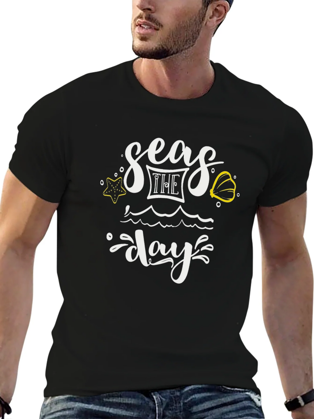 Seas The Day Graphic Tee - Black Cotton T-Shirt product image 6