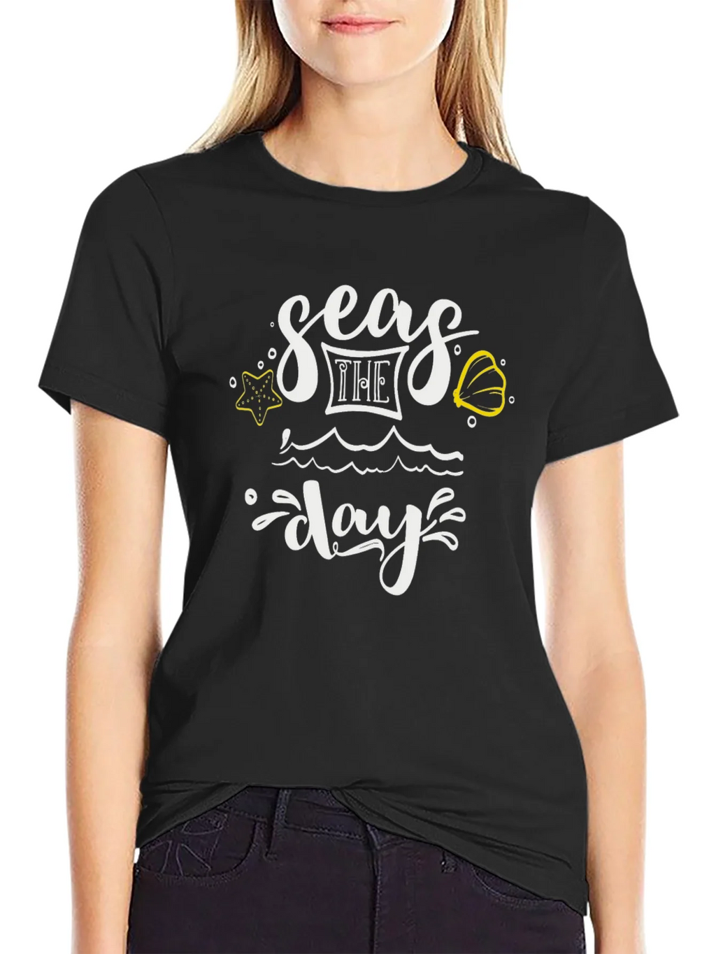 Seas The Day Graphic Tee - Black Cotton T-Shirt product image 2