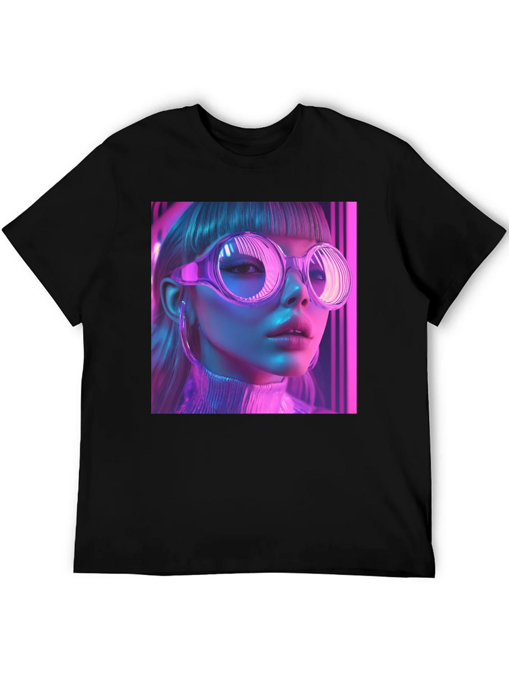 Neon Cyberpunk Girl Graphic Tee - Stylish Black T-Shirt product image 5