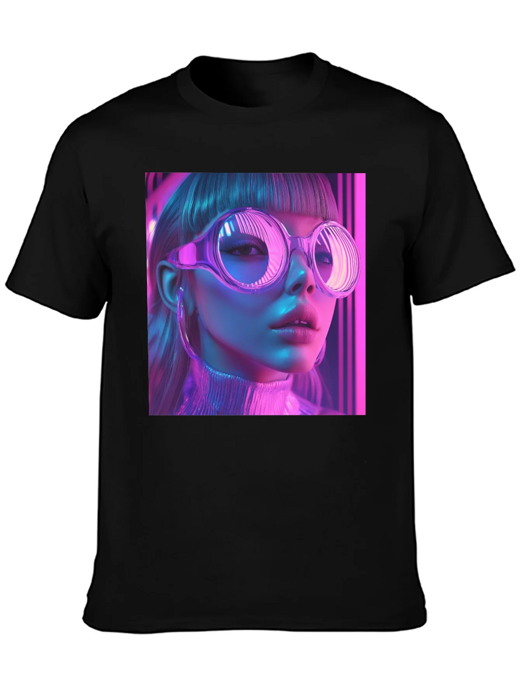 Neon Cyberpunk Girl Graphic Tee - Stylish Black T-Shirt product image 3