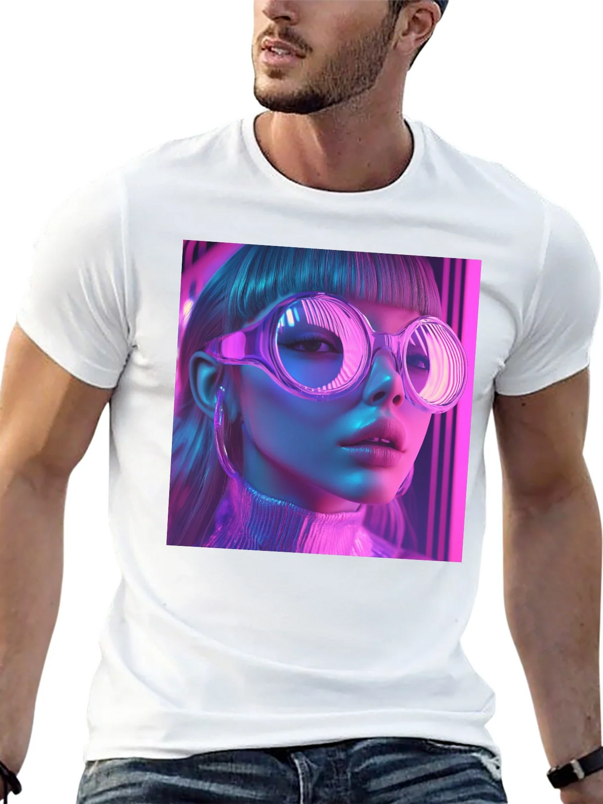 Neon Cyberpunk Girl Graphic Tee - Stylish Black T-Shirt product image 12