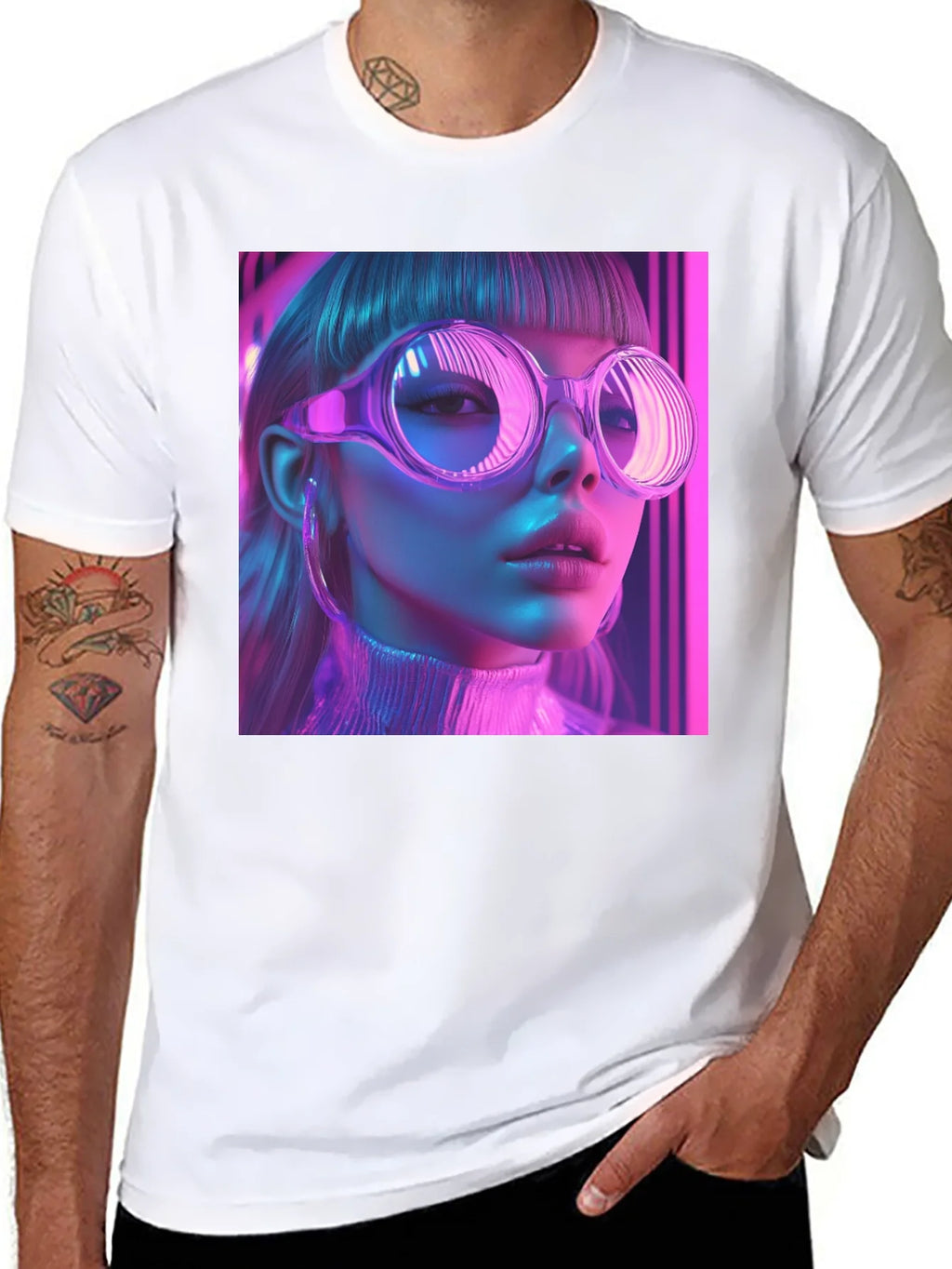 Neon Cyberpunk Girl Graphic Tee - Stylish Black T-Shirt product image 7