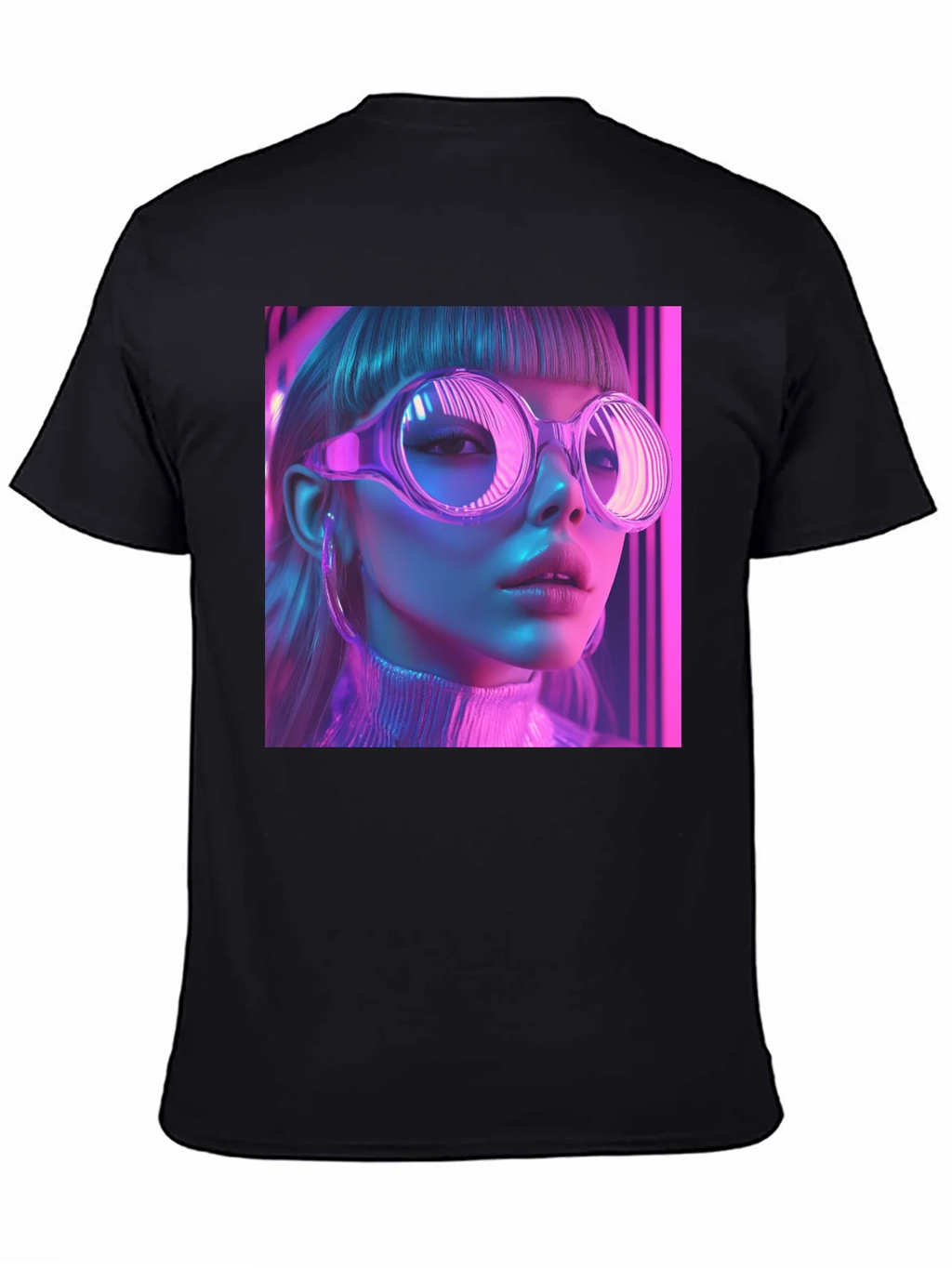 Neon Cyberpunk Girl Graphic Tee - Stylish Black T-Shirt product image 4