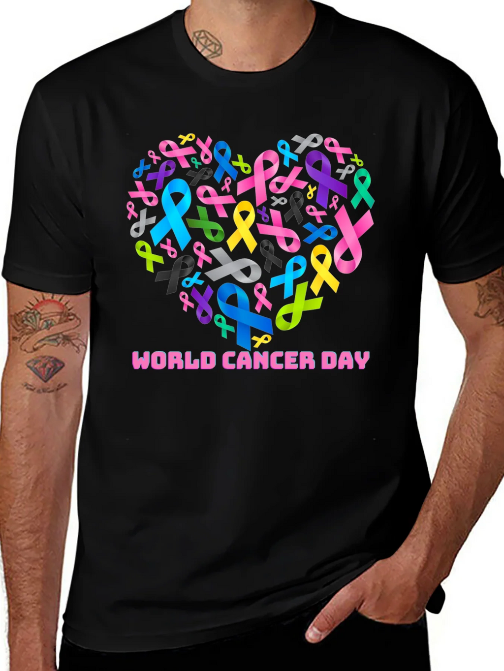 World Cancer Day Ribbon Heart T-Shirt product image 1