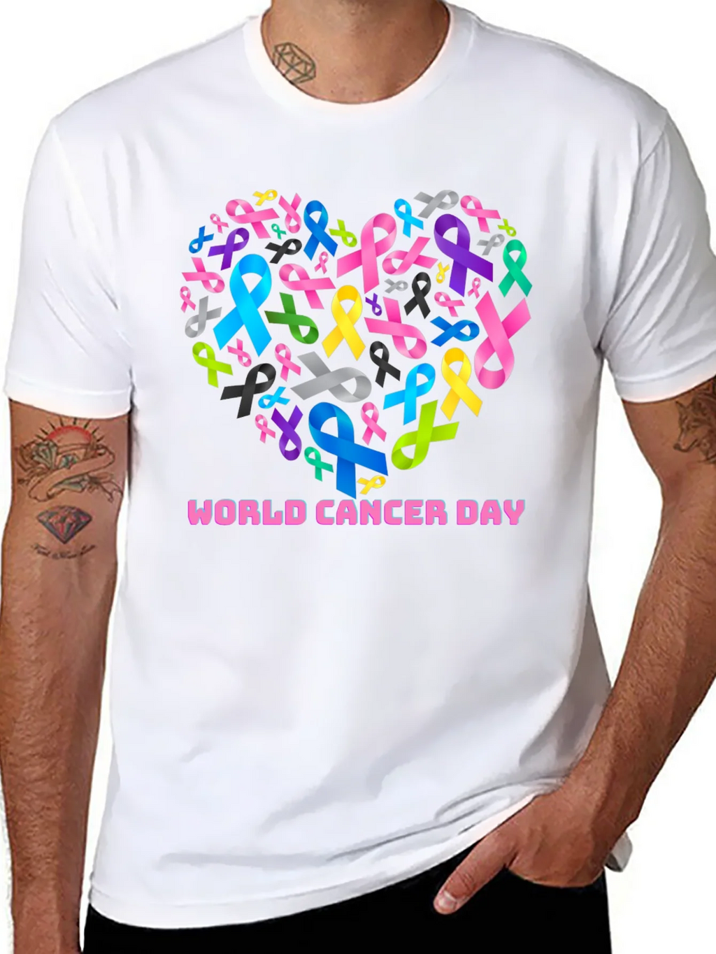 World Cancer Day Ribbon Heart T-Shirt product image 7