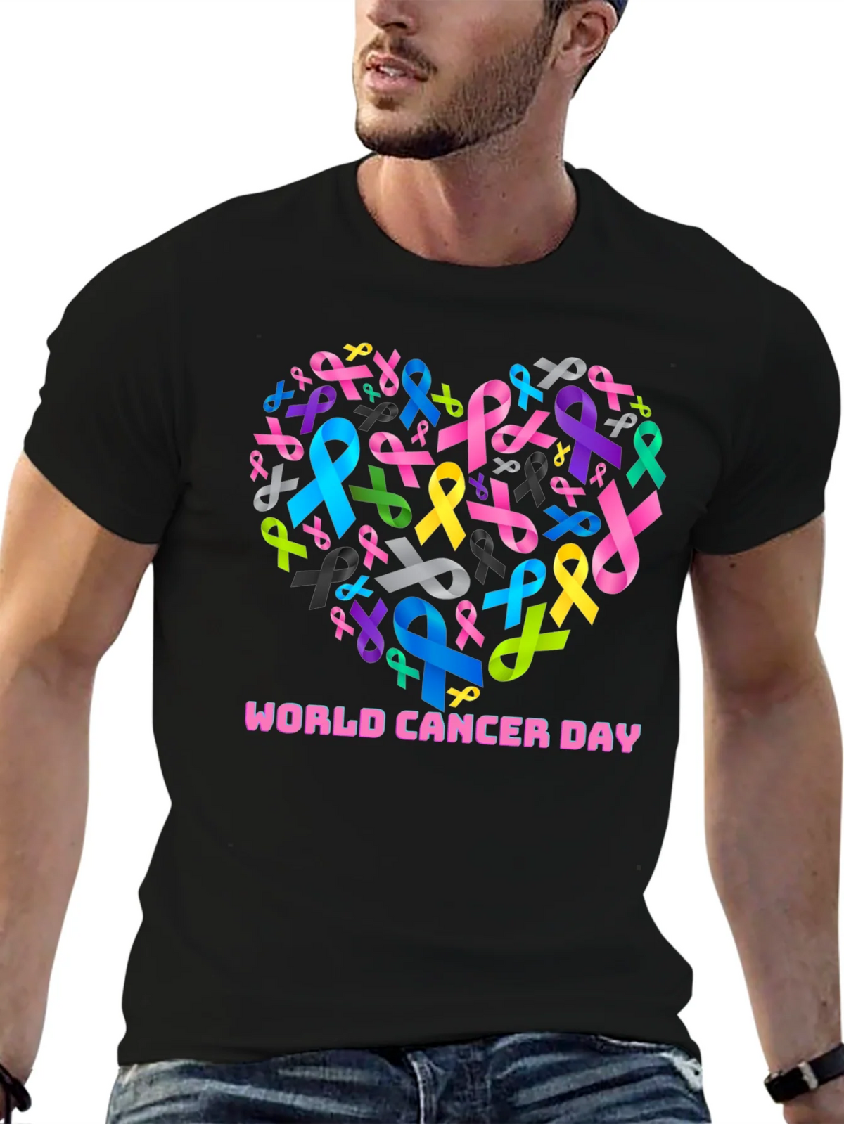 World Cancer Day Ribbon Heart T-Shirt product image 6