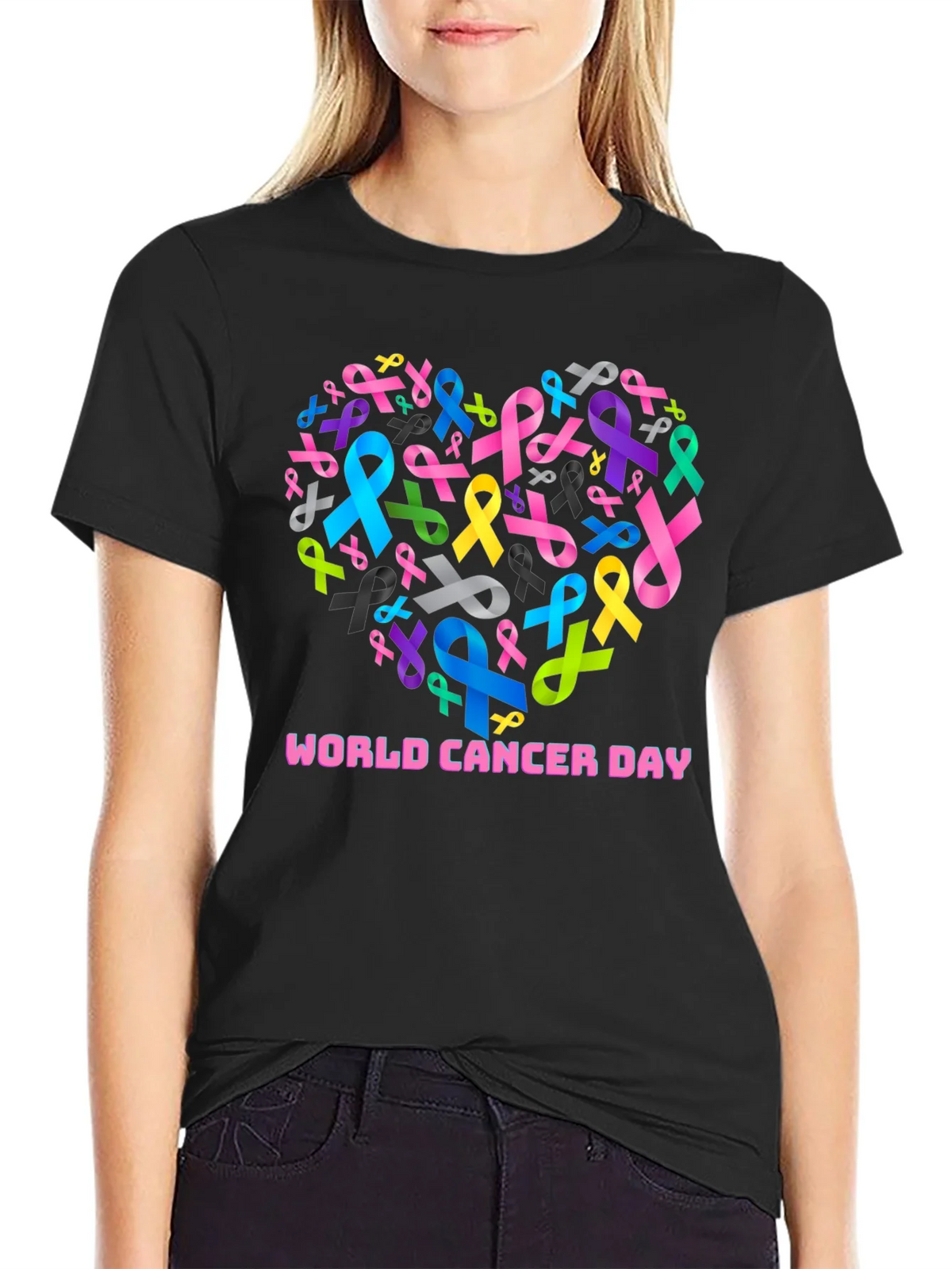 World Cancer Day Ribbon Heart T-Shirt product image 2