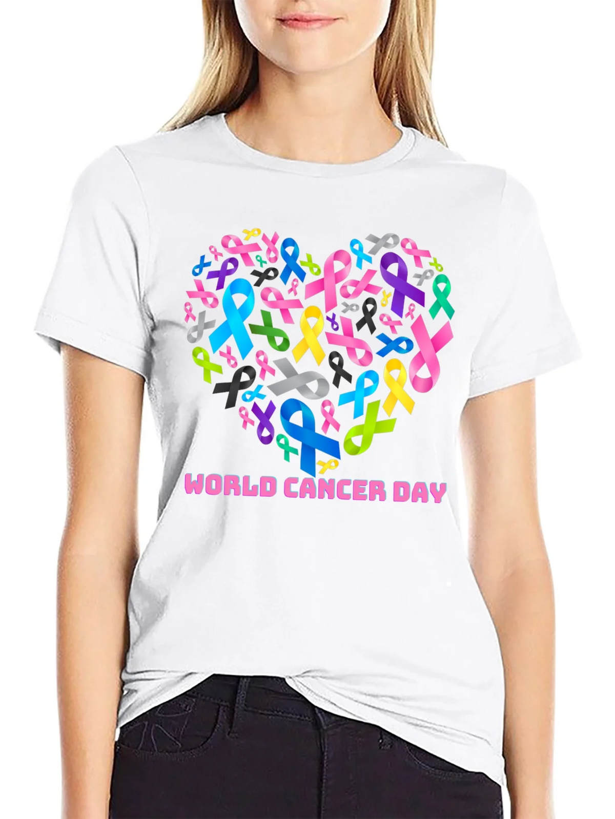 World Cancer Day Ribbon Heart T-Shirt product image 8