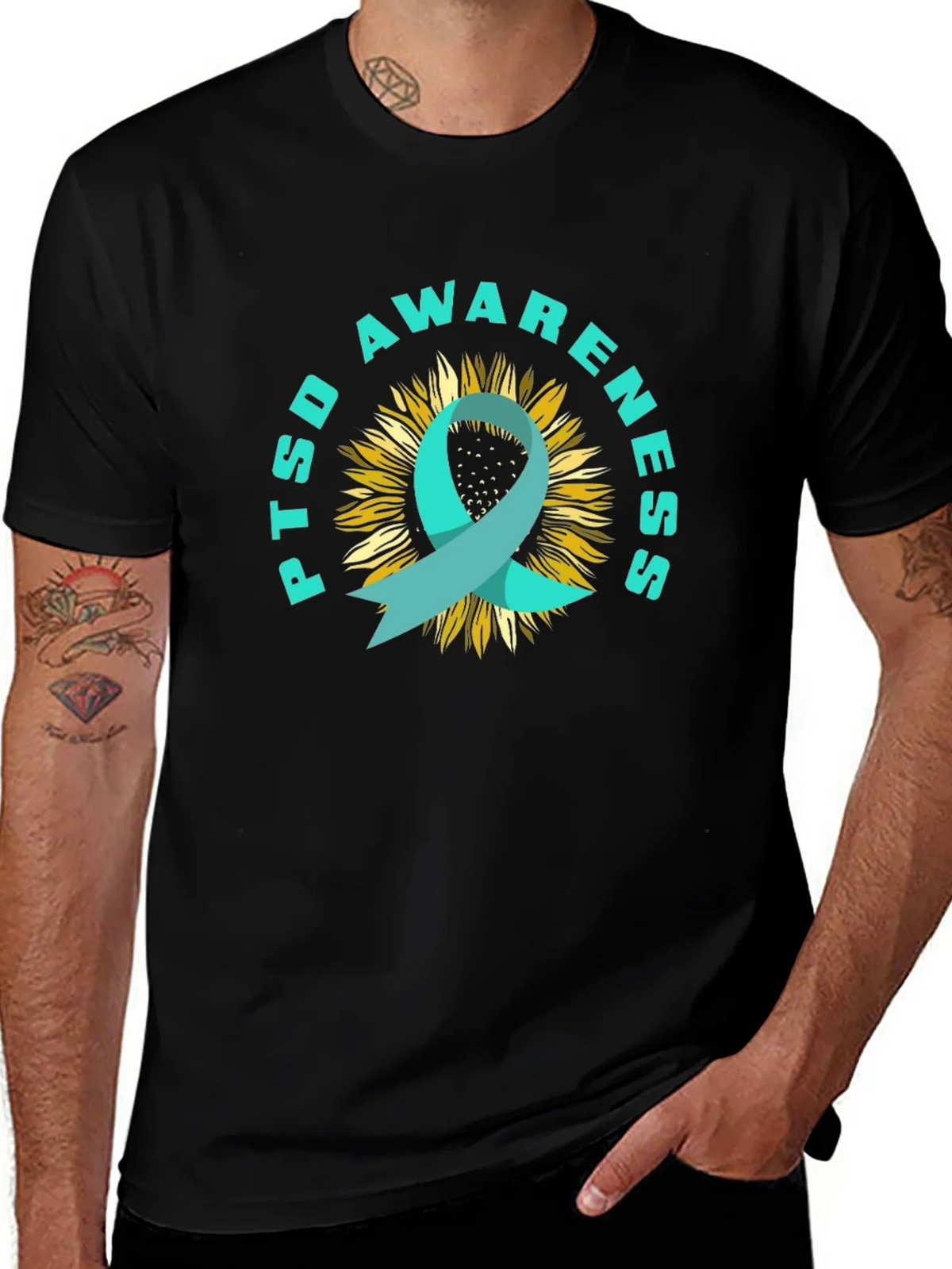 PTSD Awareness Sunflower Ribbon T-Shirt product image 1