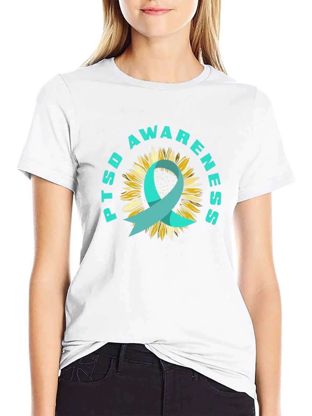 PTSD Awareness Sunflower Ribbon T-Shirt product image 8