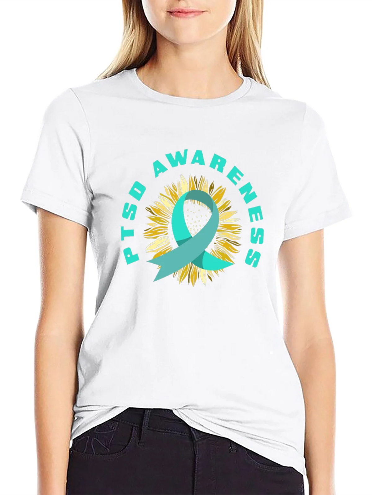 PTSD Awareness Sunflower Ribbon T-Shirt product image 8