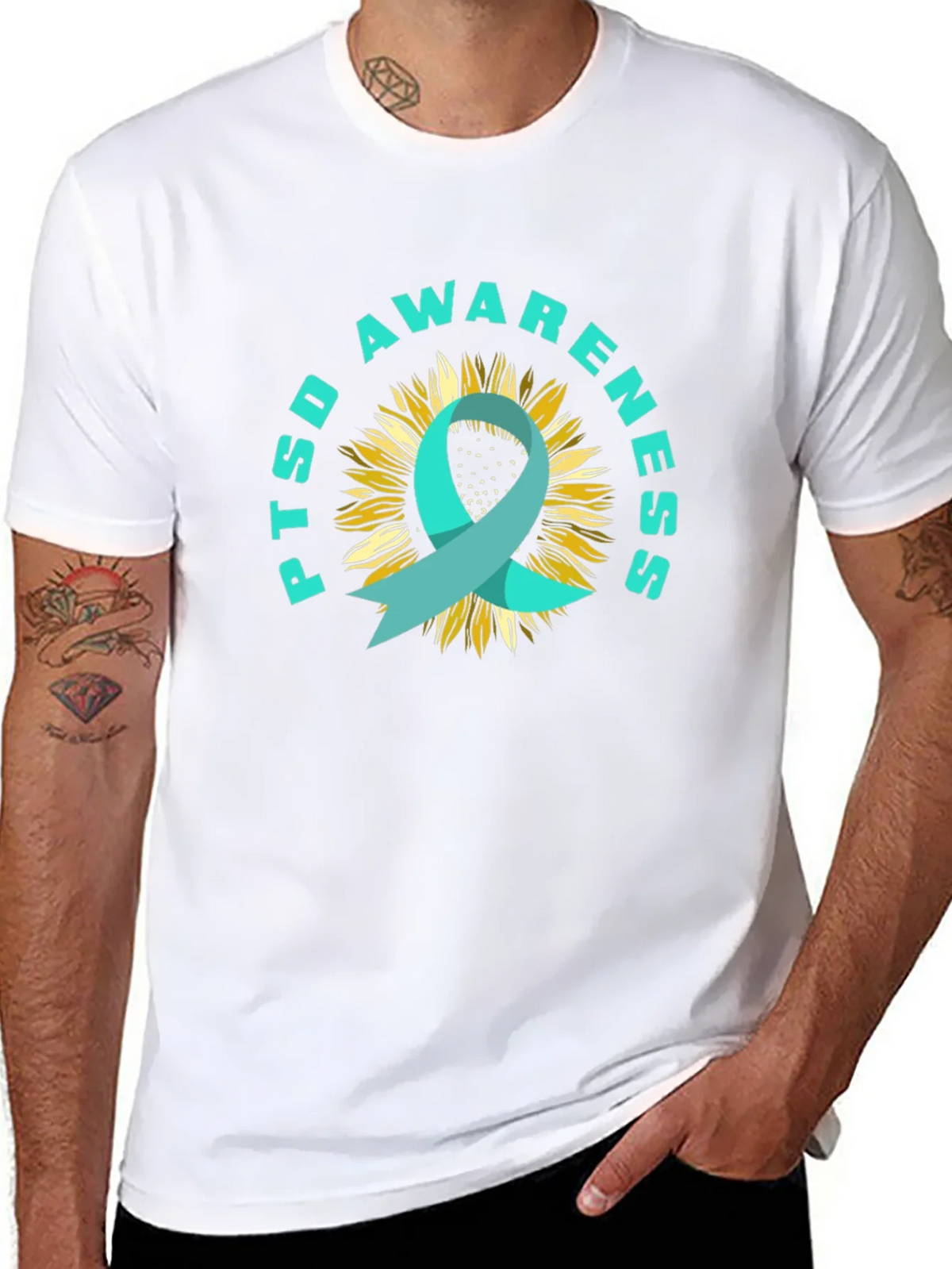 PTSD Awareness Sunflower Ribbon T-Shirt product image 7
