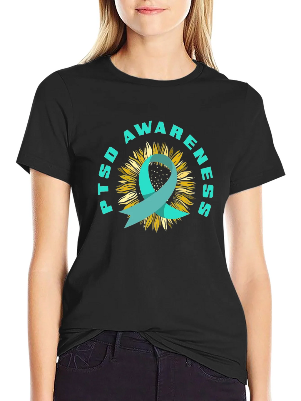 PTSD Awareness Sunflower Ribbon T-Shirt product image 2