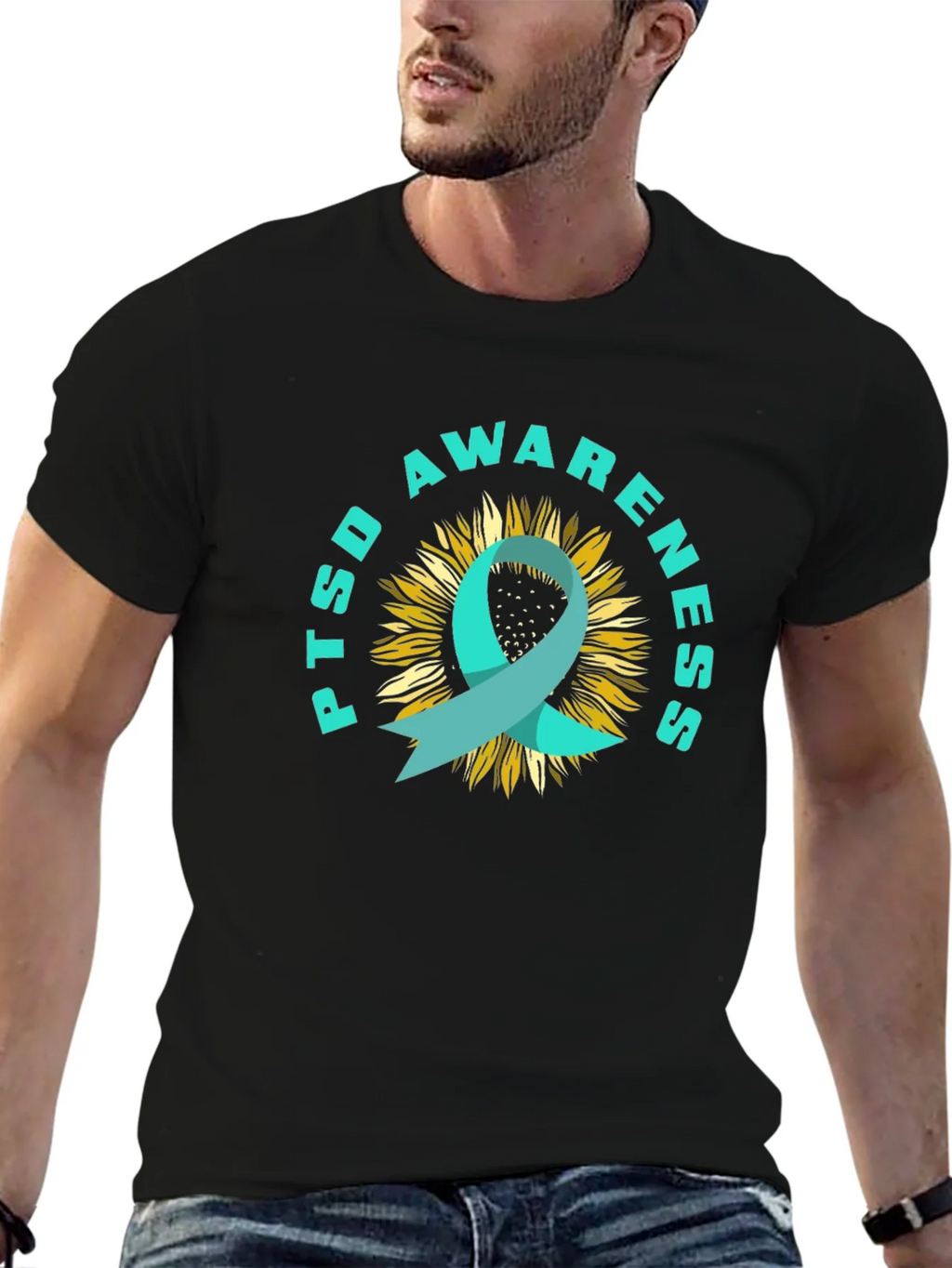 PTSD Awareness Sunflower Ribbon T-Shirt product image 6