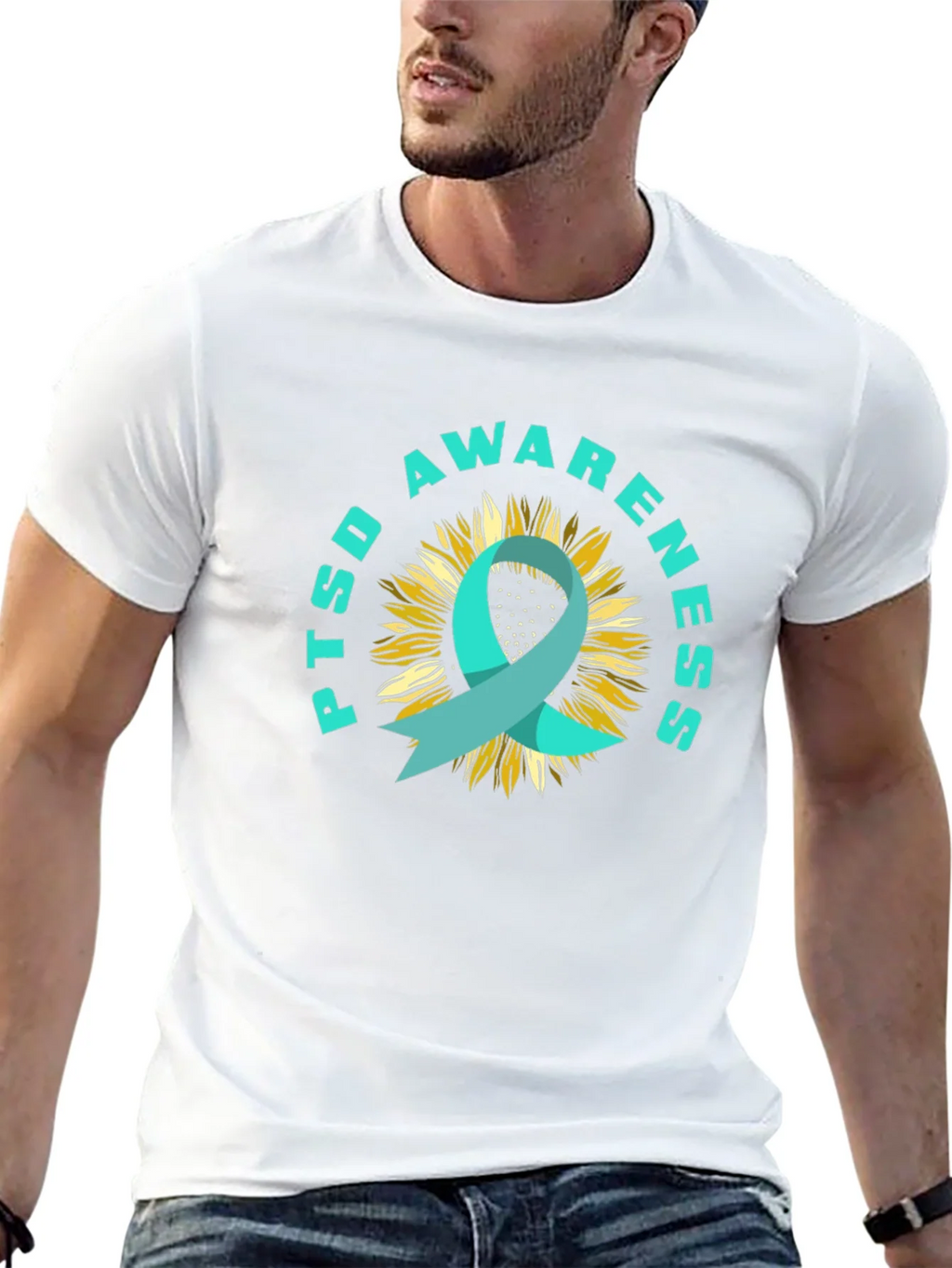 PTSD Awareness Sunflower Ribbon T-Shirt product image 12