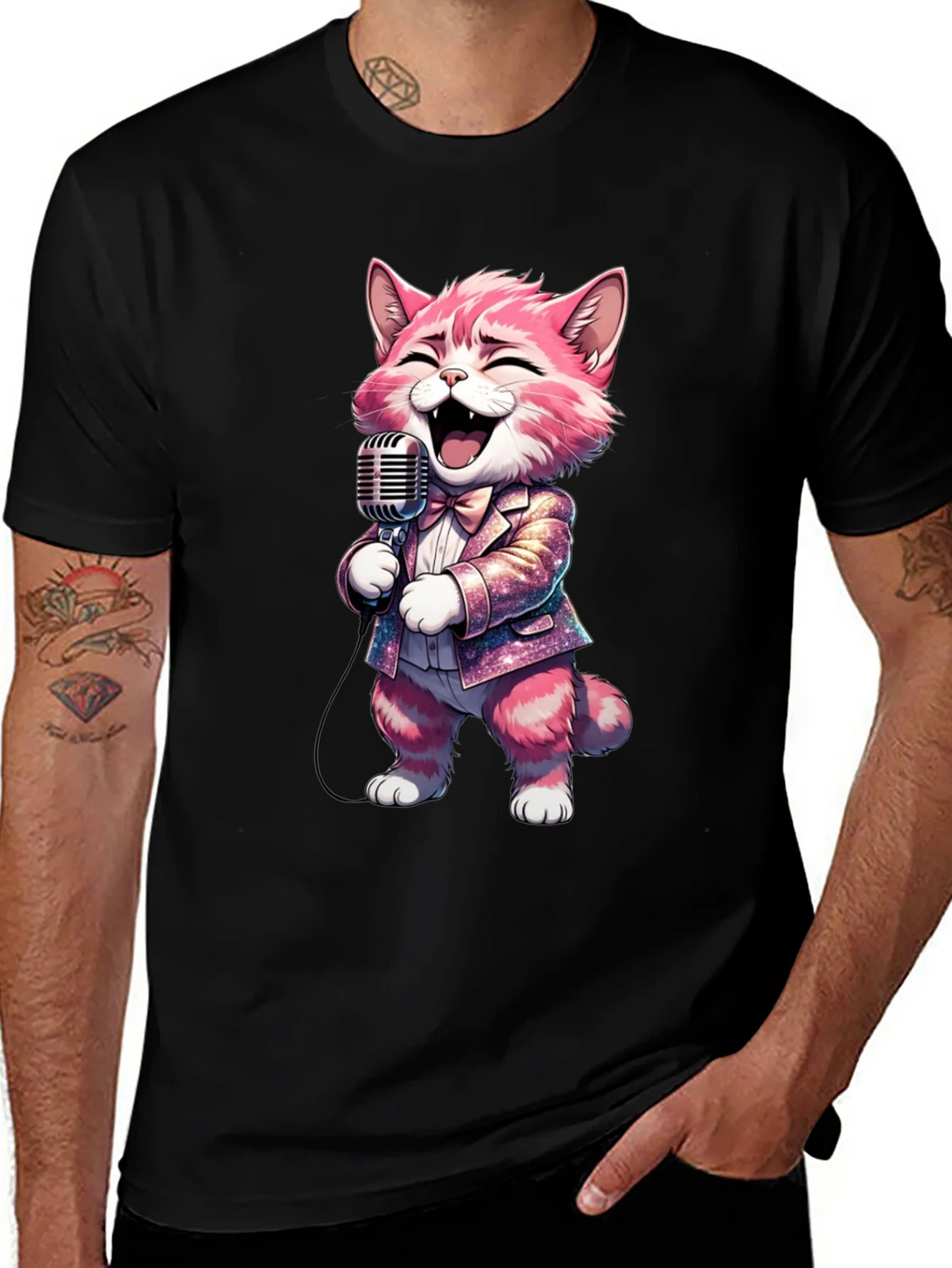 Singing Cat T-Shirt - Black Cotton Blend product image 1