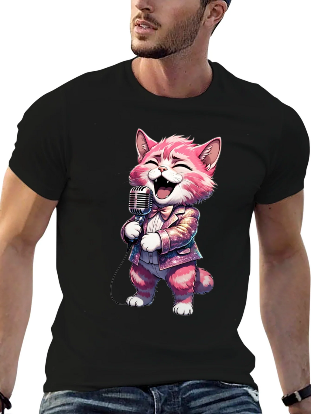 Singing Cat T-Shirt - Black Cotton Blend product image 6