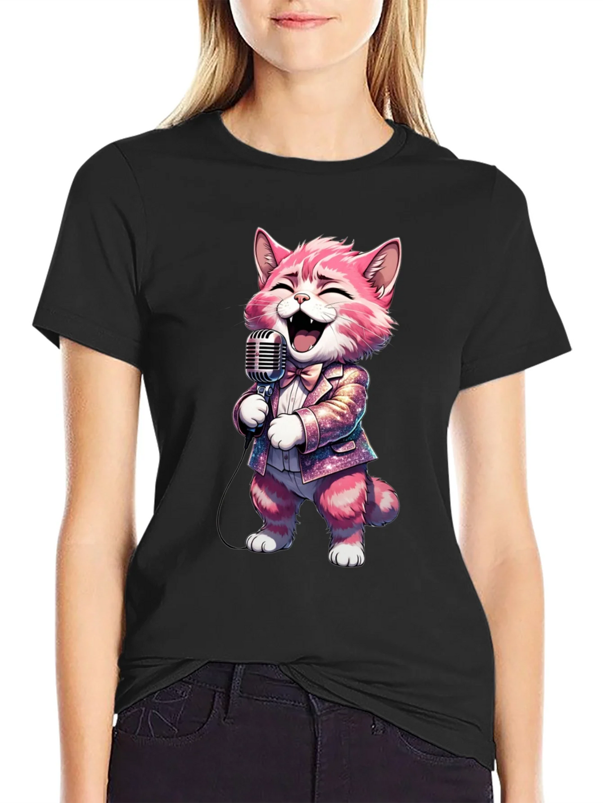Singing Cat T-Shirt - Black Cotton Blend product image 2
