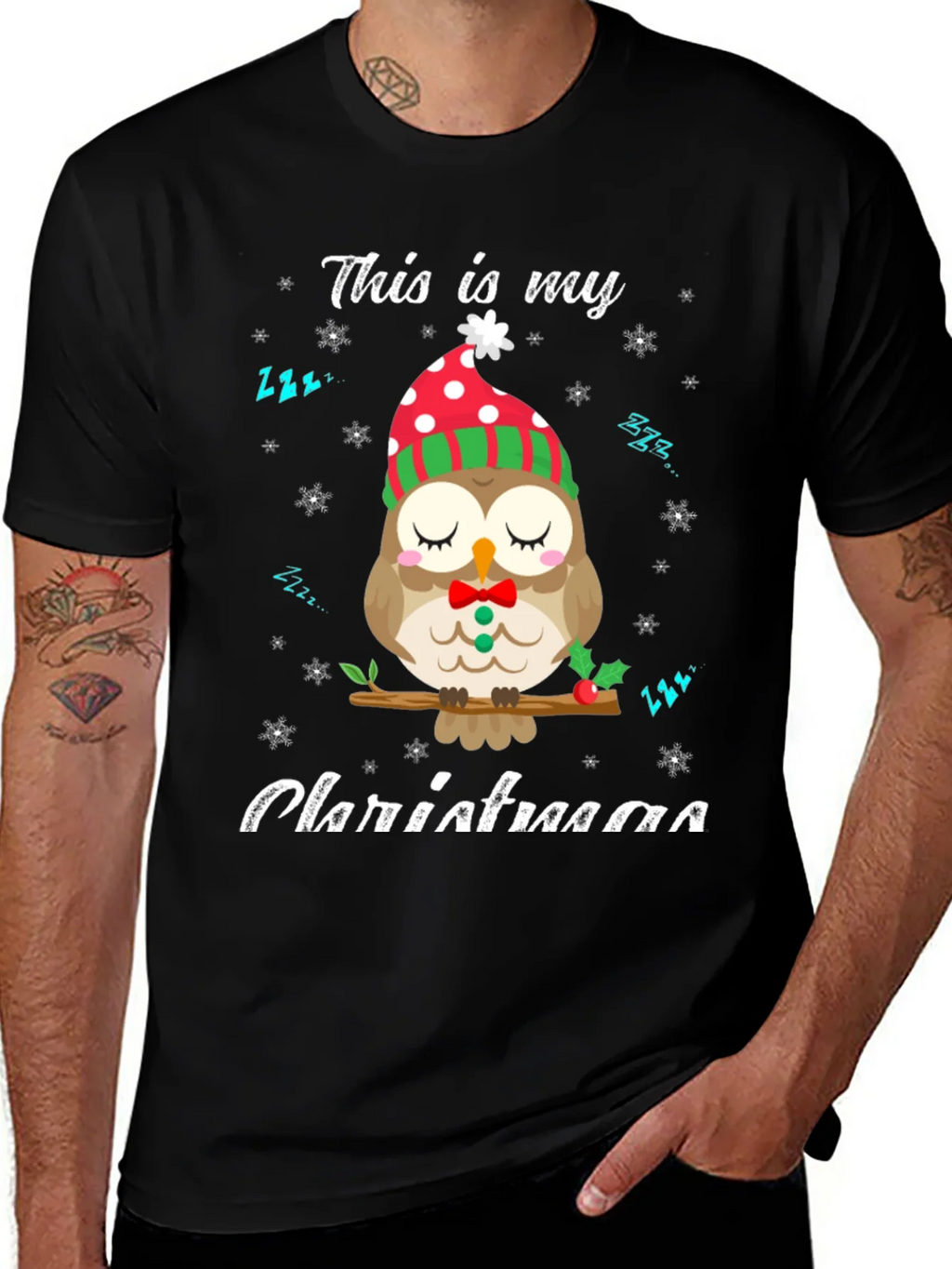 Cute Owl Christmas T-Shirt: Cozy Holiday Style product image 1