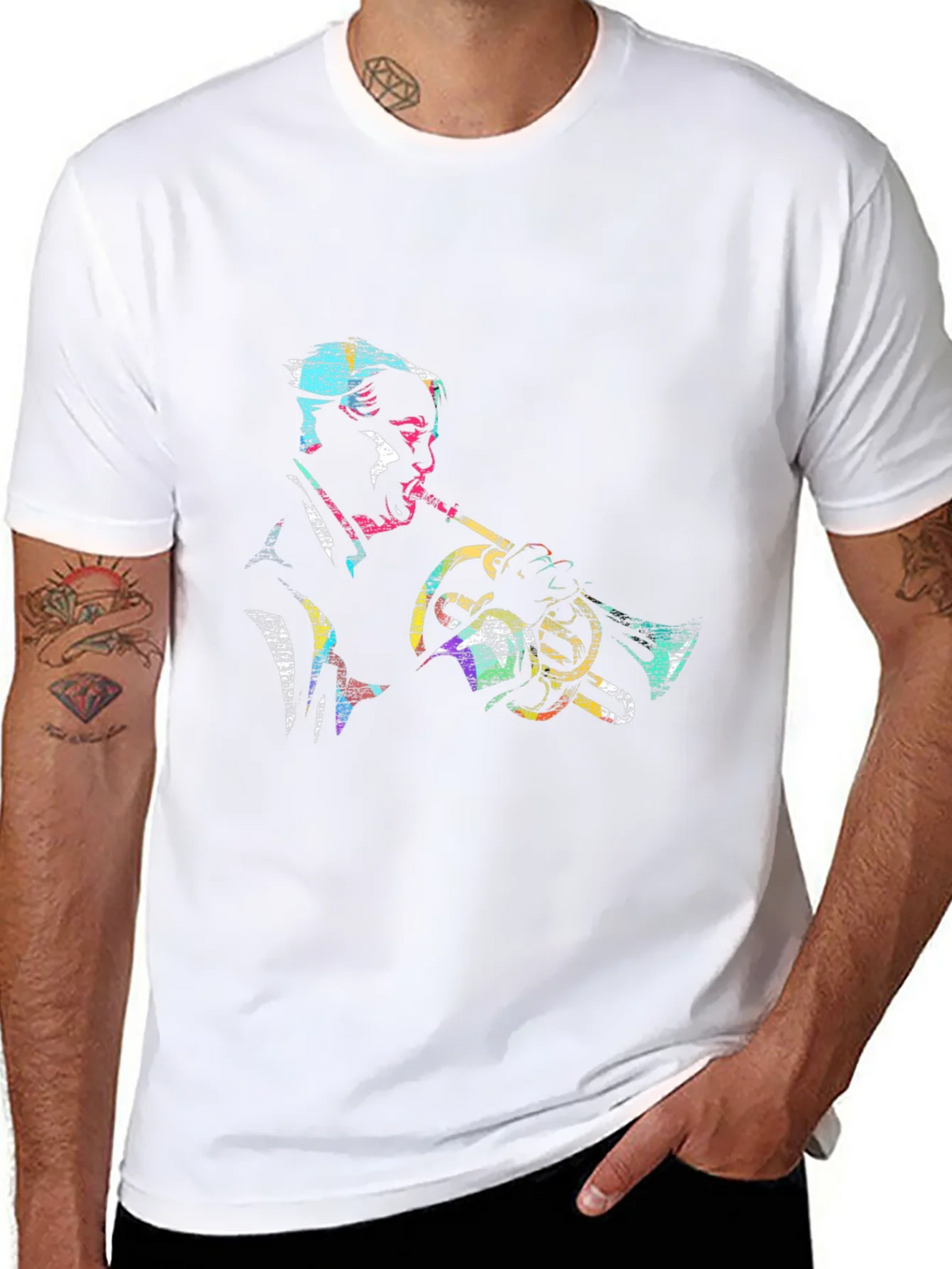 Jazz Trumpet Player Graphic Tee - Black Cotton Comfort product image 7