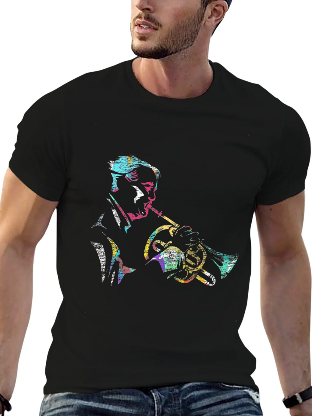 Jazz Trumpet Player Graphic Tee - Black Cotton Comfort product image 6