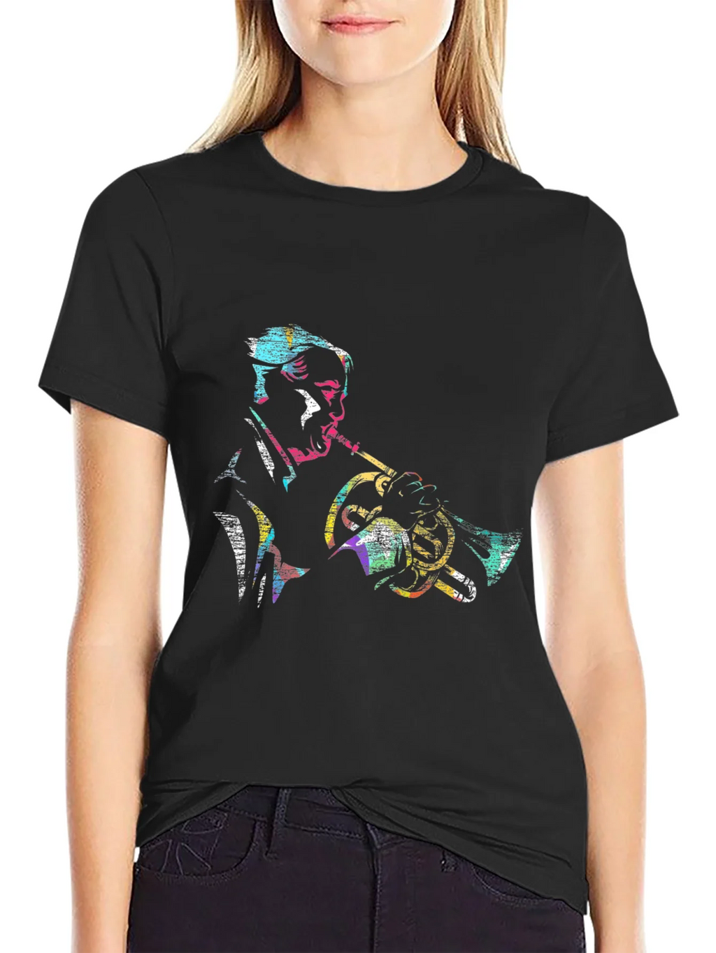 Jazz Trumpet Player Graphic Tee - Black Cotton Comfort product image 2