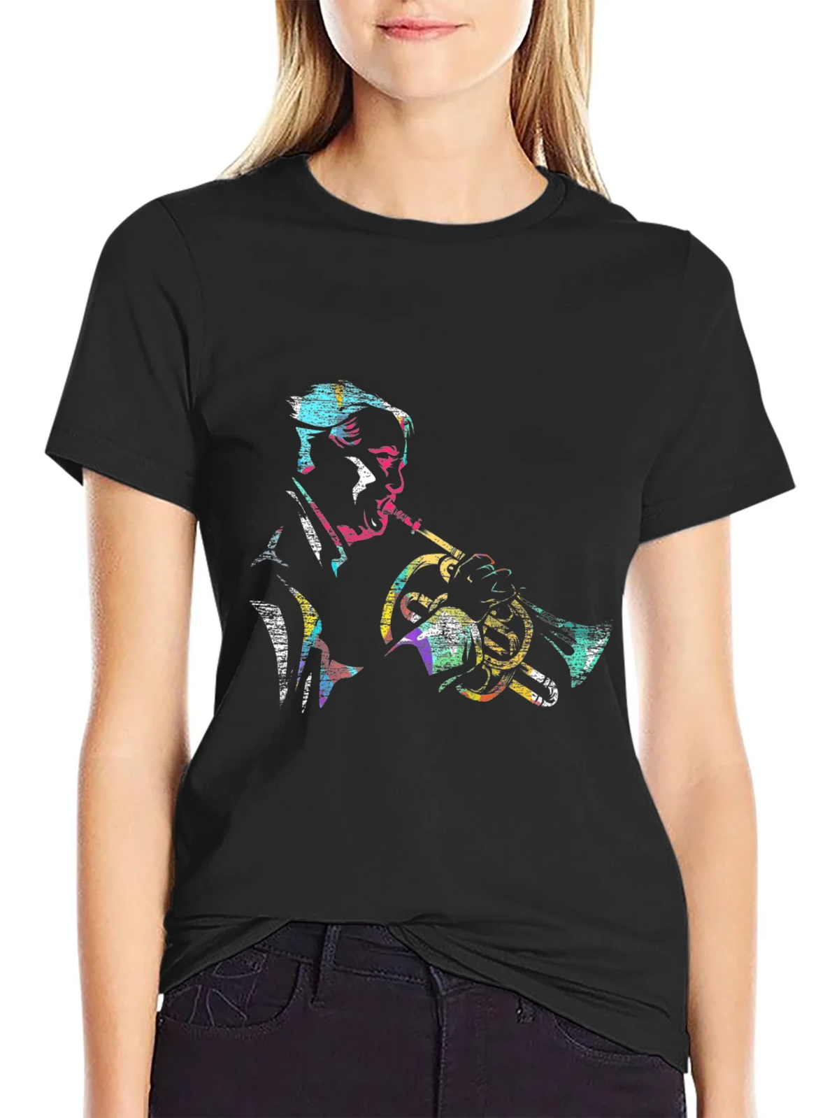Jazz Trumpet Player Graphic Tee - Black Cotton Comfort product image 2