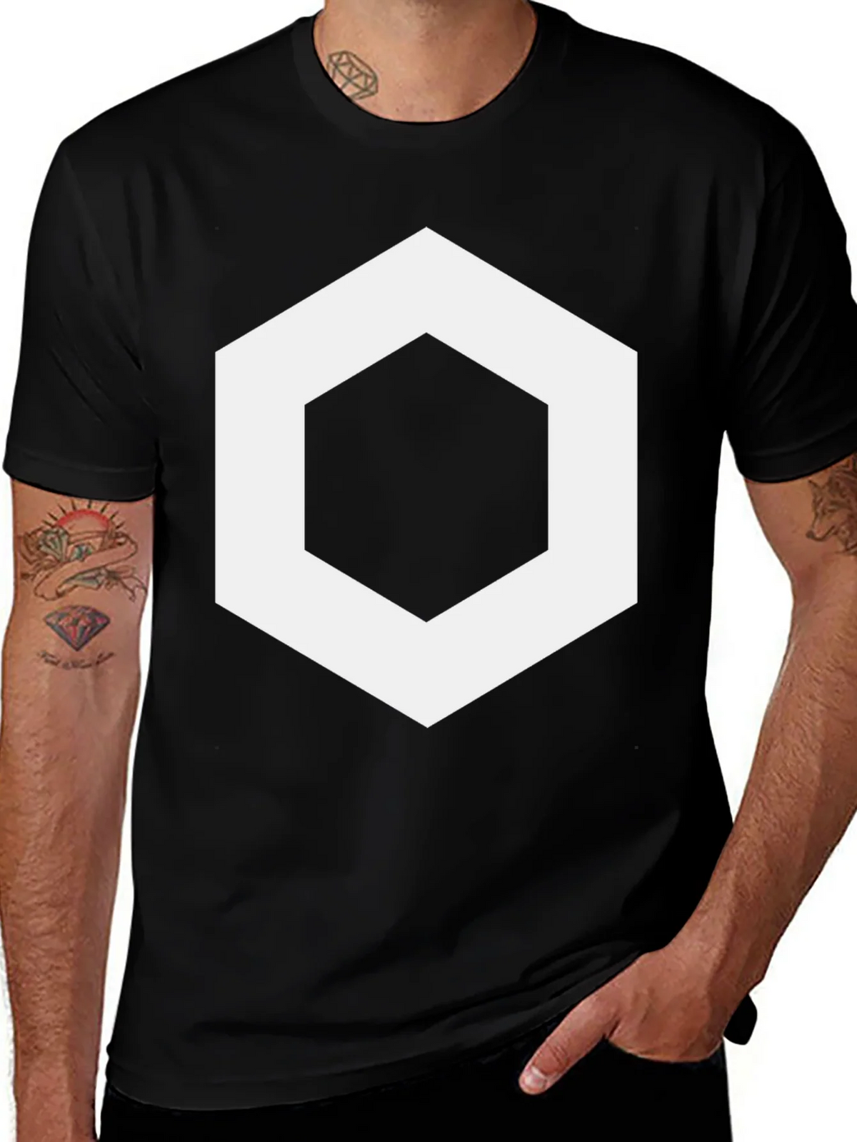 Geometric Hexagon Graphic Tee - Stylish Mens Black T-Shirt product image 1