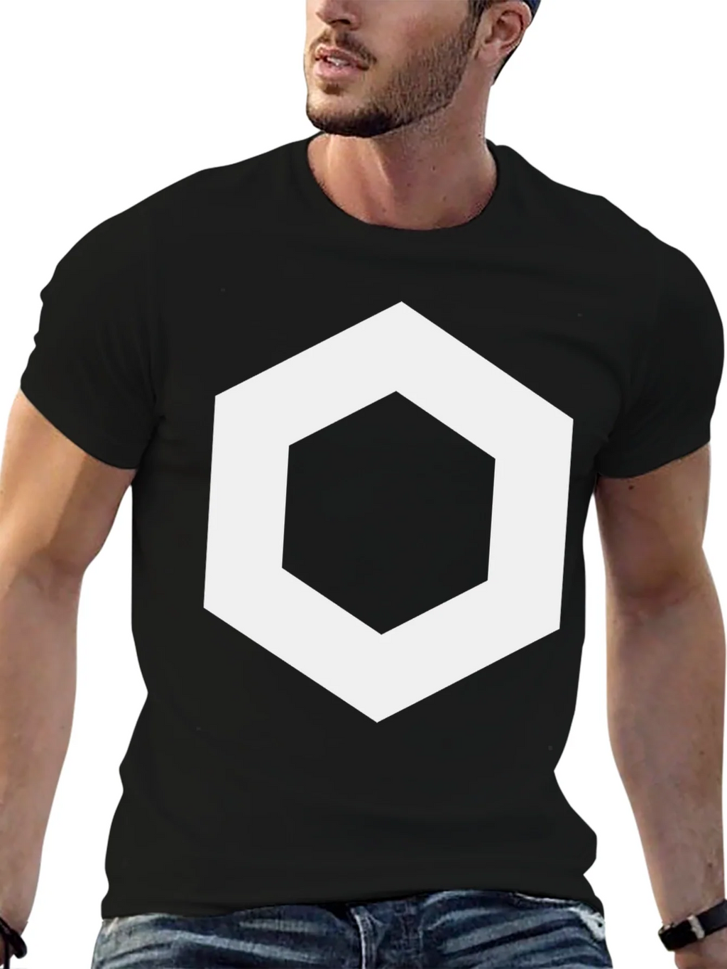 Geometric Hexagon Graphic Tee - Stylish Mens Black T-Shirt product image 6