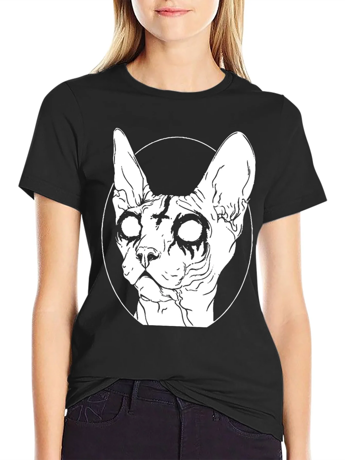 Gothic Cat Graphic T-Shirt - Black product image 2