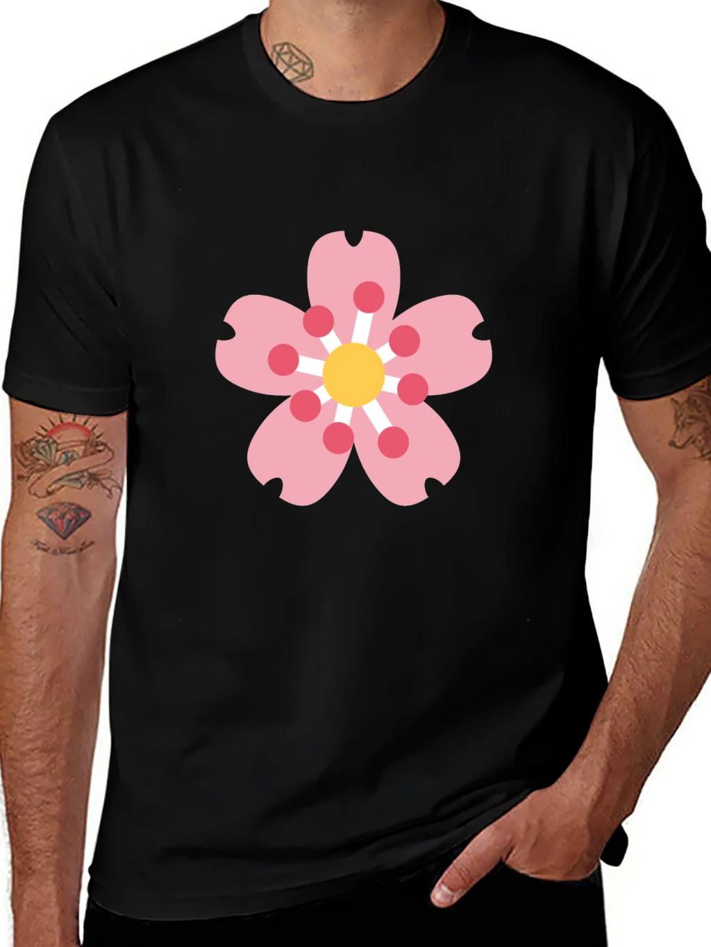 Black Tee with Sakura Blossom Graphic product image 1