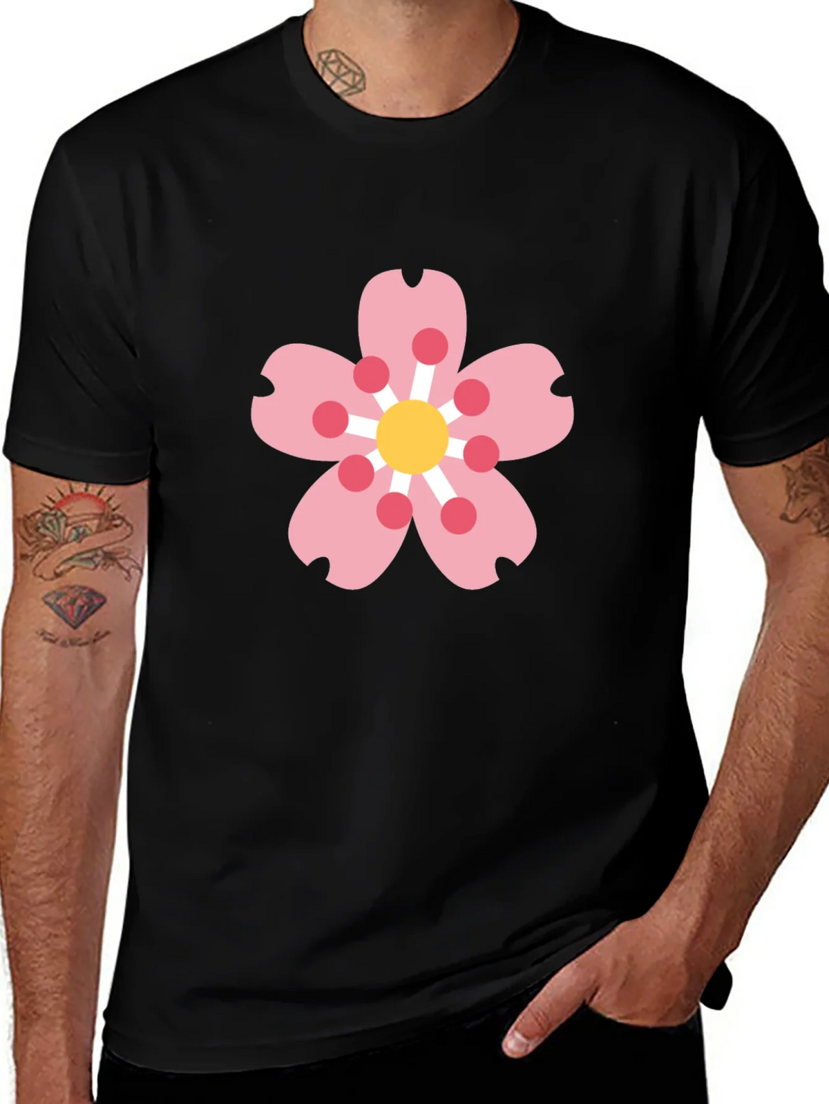 Black Tee with Sakura Blossom Graphic product image 1