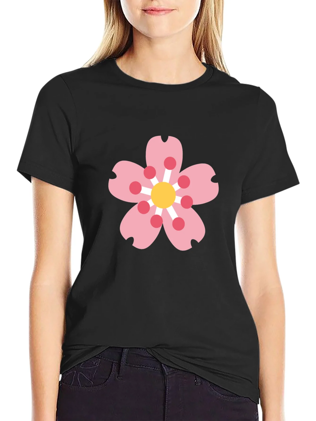 Black Tee with Sakura Blossom Graphic product image 2