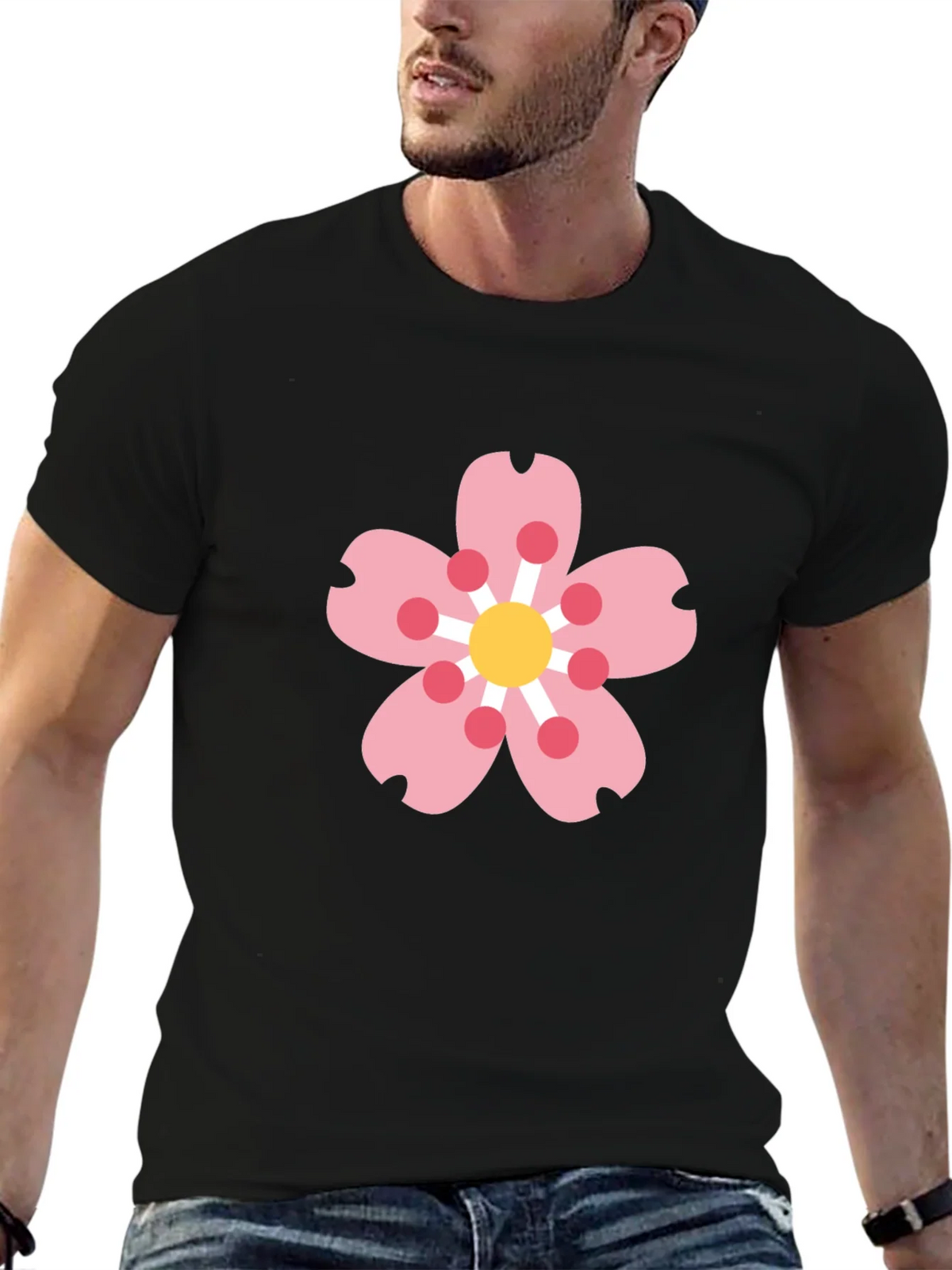 Black Tee with Sakura Blossom Graphic product image 6