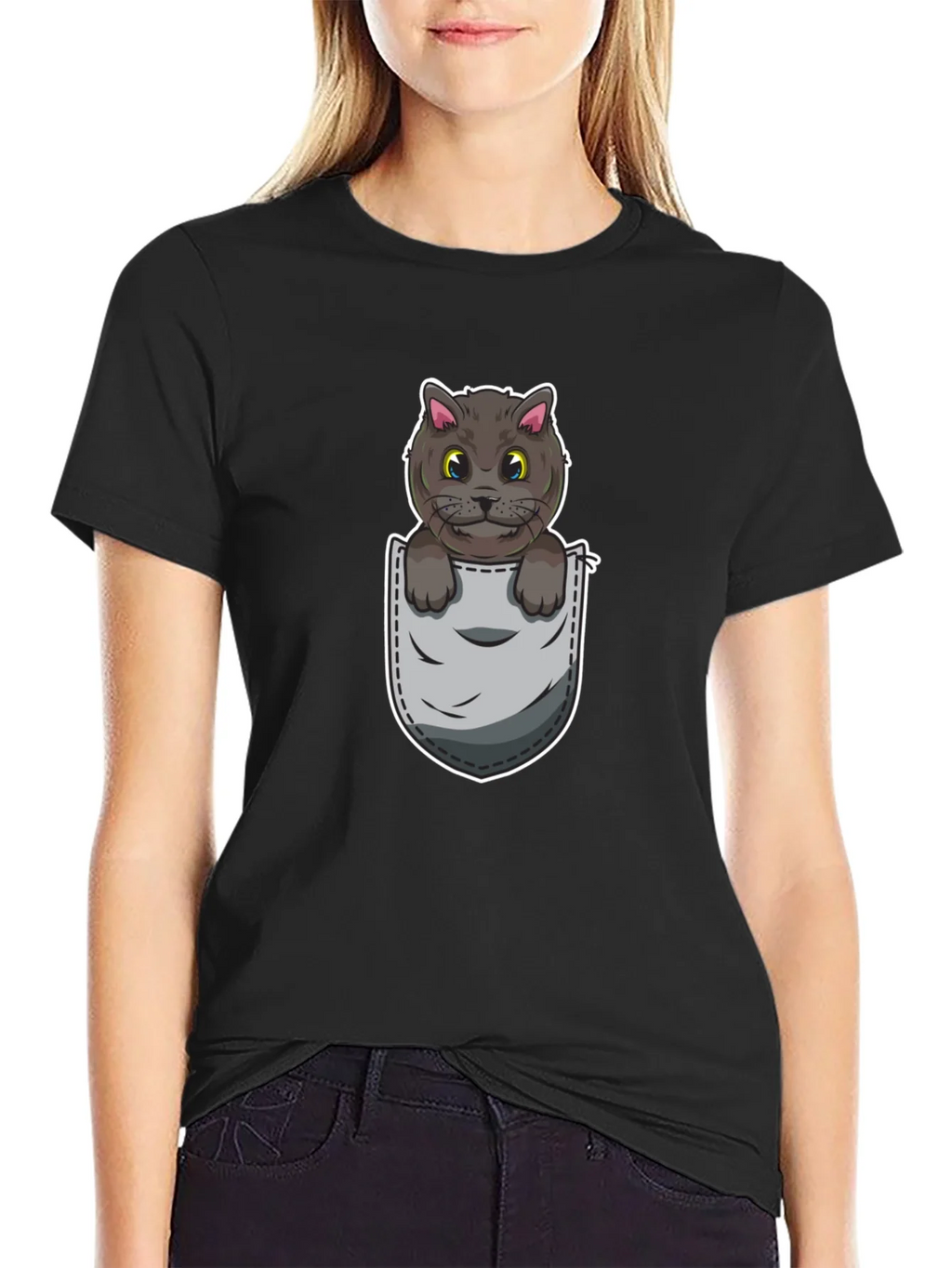 Cartoon Cat in Pocket Graphic Tee - Unisex product image 2