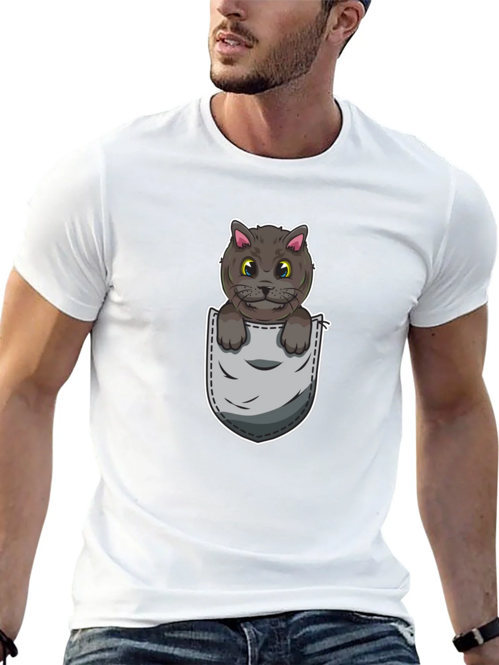 Cartoon Cat in Pocket Graphic Tee - Unisex product image 12
