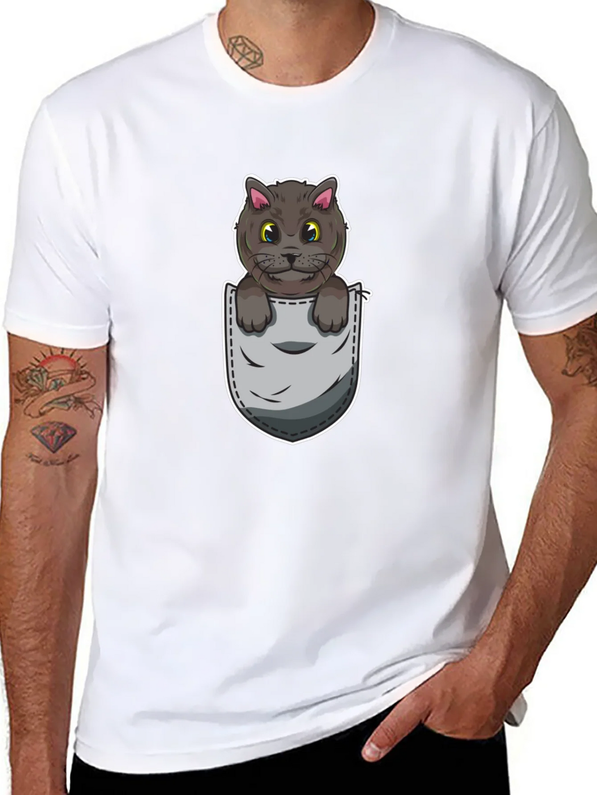 Cartoon Cat in Pocket Graphic Tee - Unisex product image 7